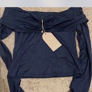 Meshki Midnight Blue Off-Shoulder Long Sleeve Top